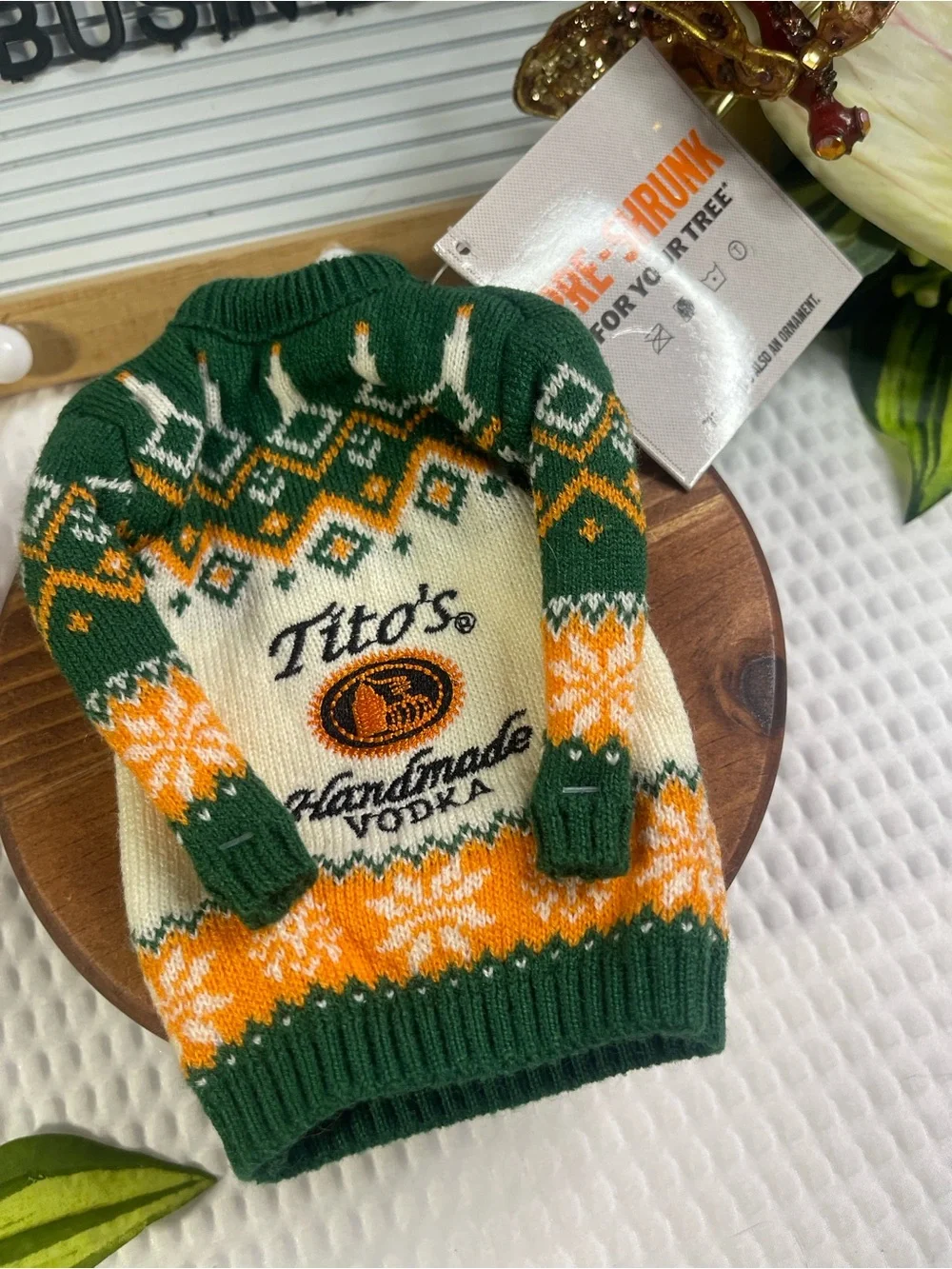 Tito's Handmade Vodka Green & Cream Holiday Bottle Sweater - Picture 2 of 2